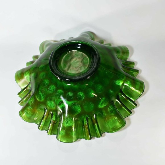Fenton Coin Dot green carnival glass ruffleled edge bowl pre-logo - Picture 3 of 3